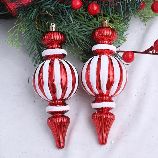 2 Pcs 7 Inch Finial Drop Christmas Tree Ornaments Red White Gourd Shape Hanging Ornaments Shatterproof Plastic Finial Pendant for Holiday Party Decor