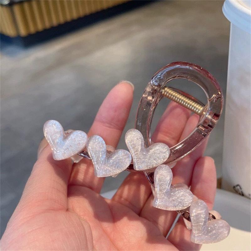 Elegant Sweet Heart Hair Claw For Women Girls Non Slip Strong Shark Clip  Summer Headdress Simple Hair Accessories