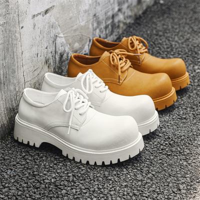 Fashion Men's Casual Leather Derby Shoes Trendy Youth Mens Lace-up Thick Sole Heightened Shoe 1026