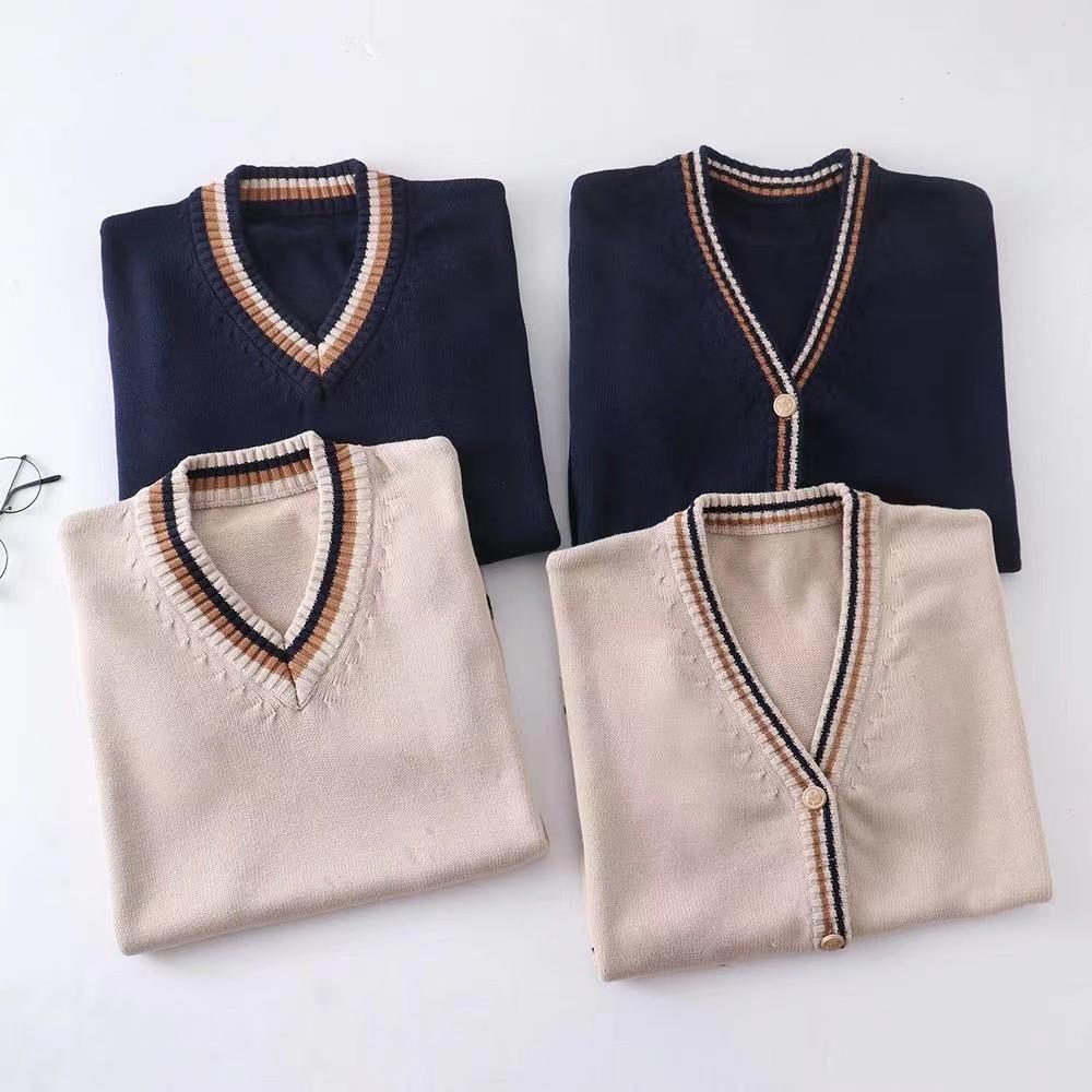 JK Sweater Spot Japanese College Embroidery V-neck Long Sleeve For Men And Women Students School Uniform Sweater Knitting Jacket
