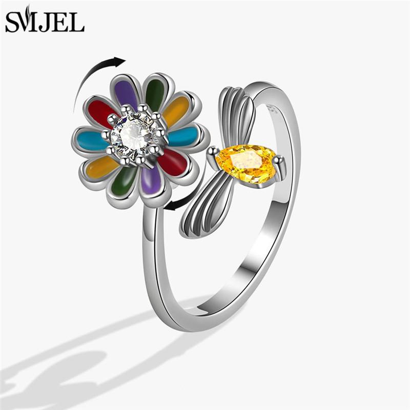 Etnisk Mote Tusenfryd Blomst Angstring Justerbar Dame Jenter Bekymring Stresslindring Smykker Spinnende Fidget-ringer Festgaver