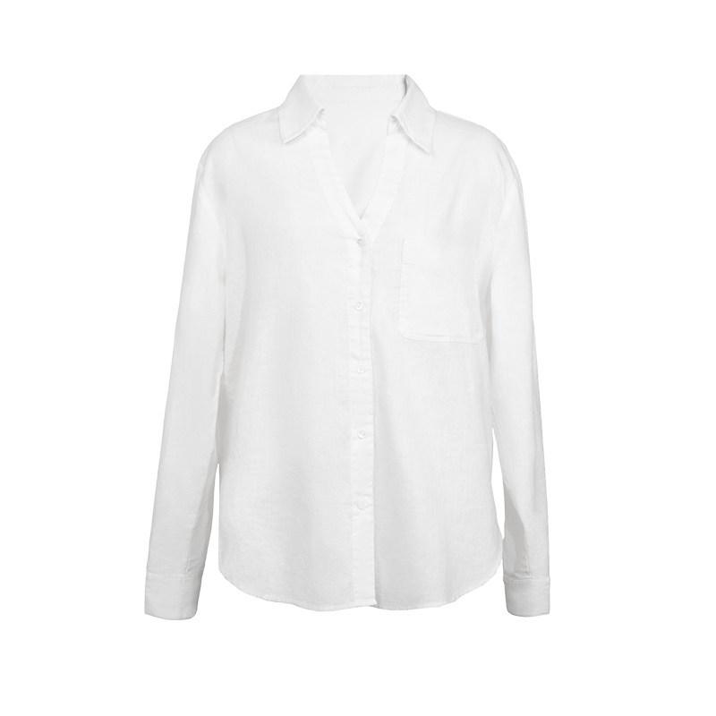 5werkwe Women s White Linen Long Sleeve Casual Shirt Set - Versatile Autumn Style S