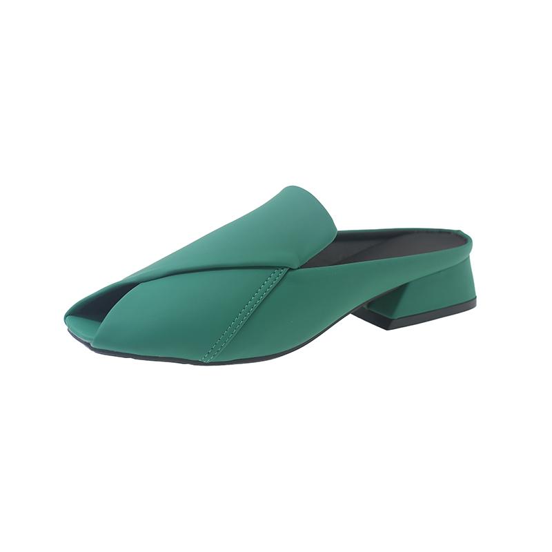 Baotou Spring and Autumn Slippers Women's Medium Heel Casual Fashion Slippers