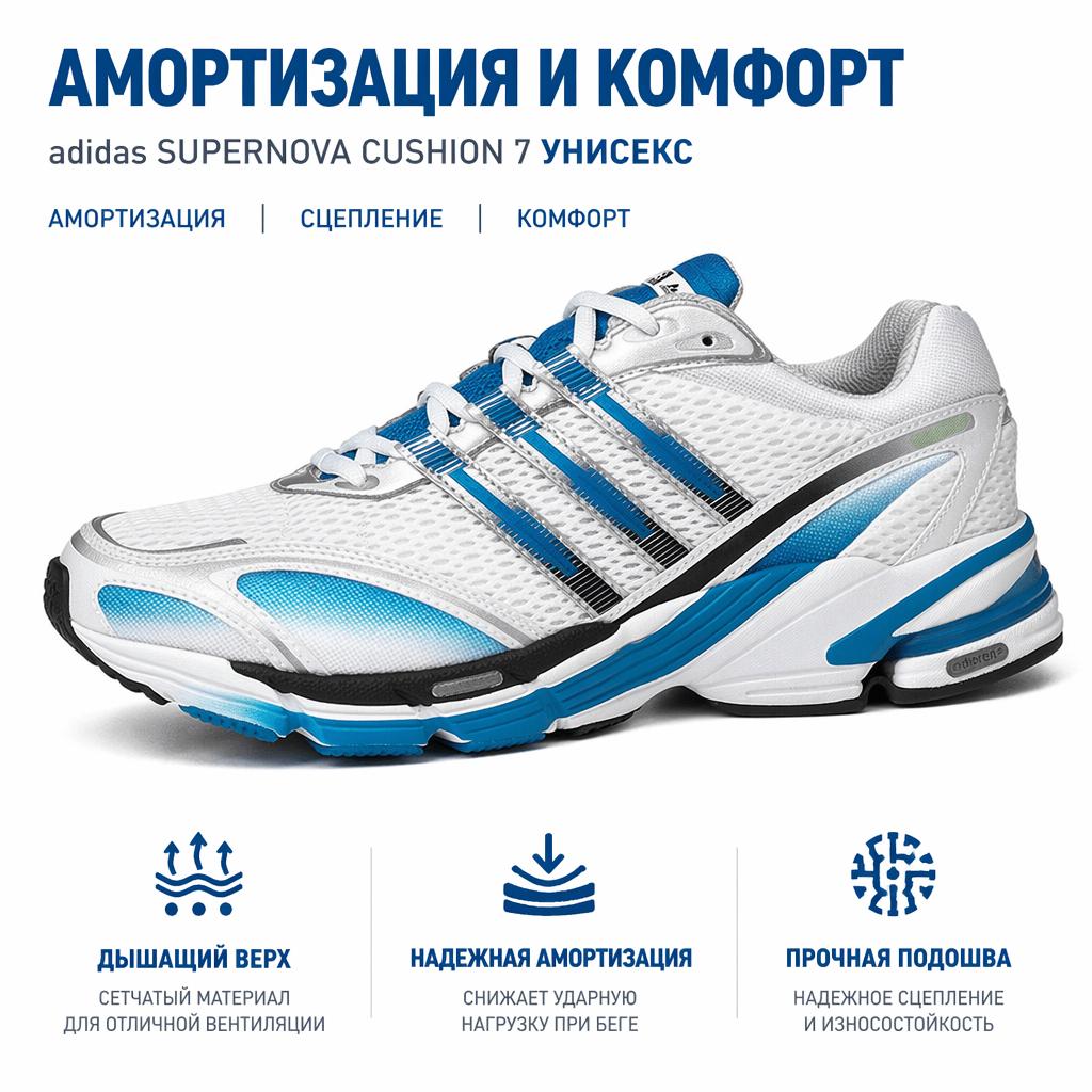 adidas Supernova Cushion 7 White Blue Rush Unisex Sneakers Cloud-White Semi-Solar-Green GY5241
