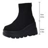 Skinny Wedge Heel Short Boots Women'S Winter Large Size Thick-Soled Muffin Sleeve Fly-Woven Socks Boots 43