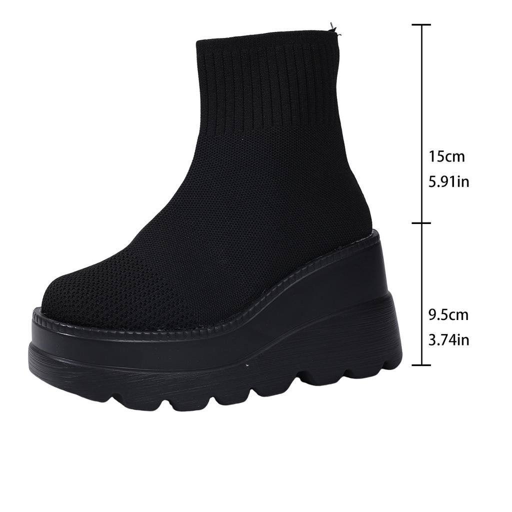 Skinny Wedge Heel Short Boots Women'S Winter Large Size Thick-Soled Muffin Sleeve Fly-Woven Socks Boots 43