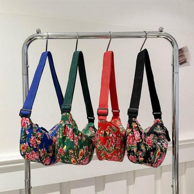 New Big Flower Guochao Women's Bag Retro Fashion Casual Versatile Messenger Dumpling Bag Large Capacity Bag