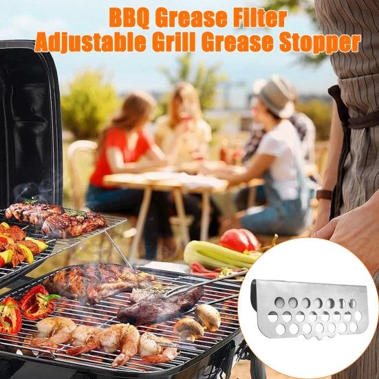 Griddle Grease Gate for Blackstone BBQ Cooking Accessory with Adjustable Buckle Quick Install Grease Filter Cover Compatible Grill Tool