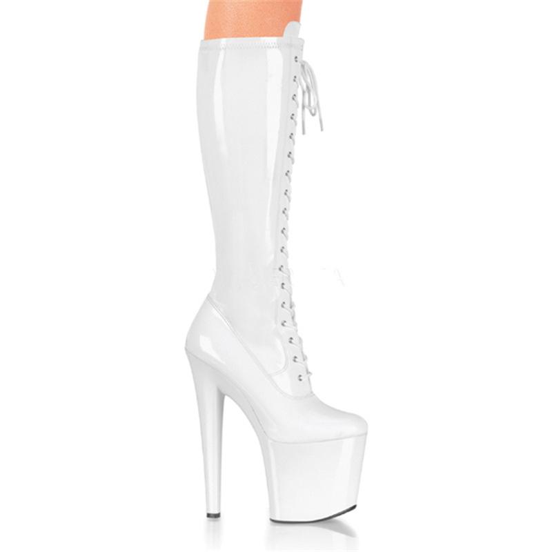 20Cm New Round Head Model Stage Super High Heel Boots Sticky Bottom Women's Red High Waterproof Table Fashion Boots YKC