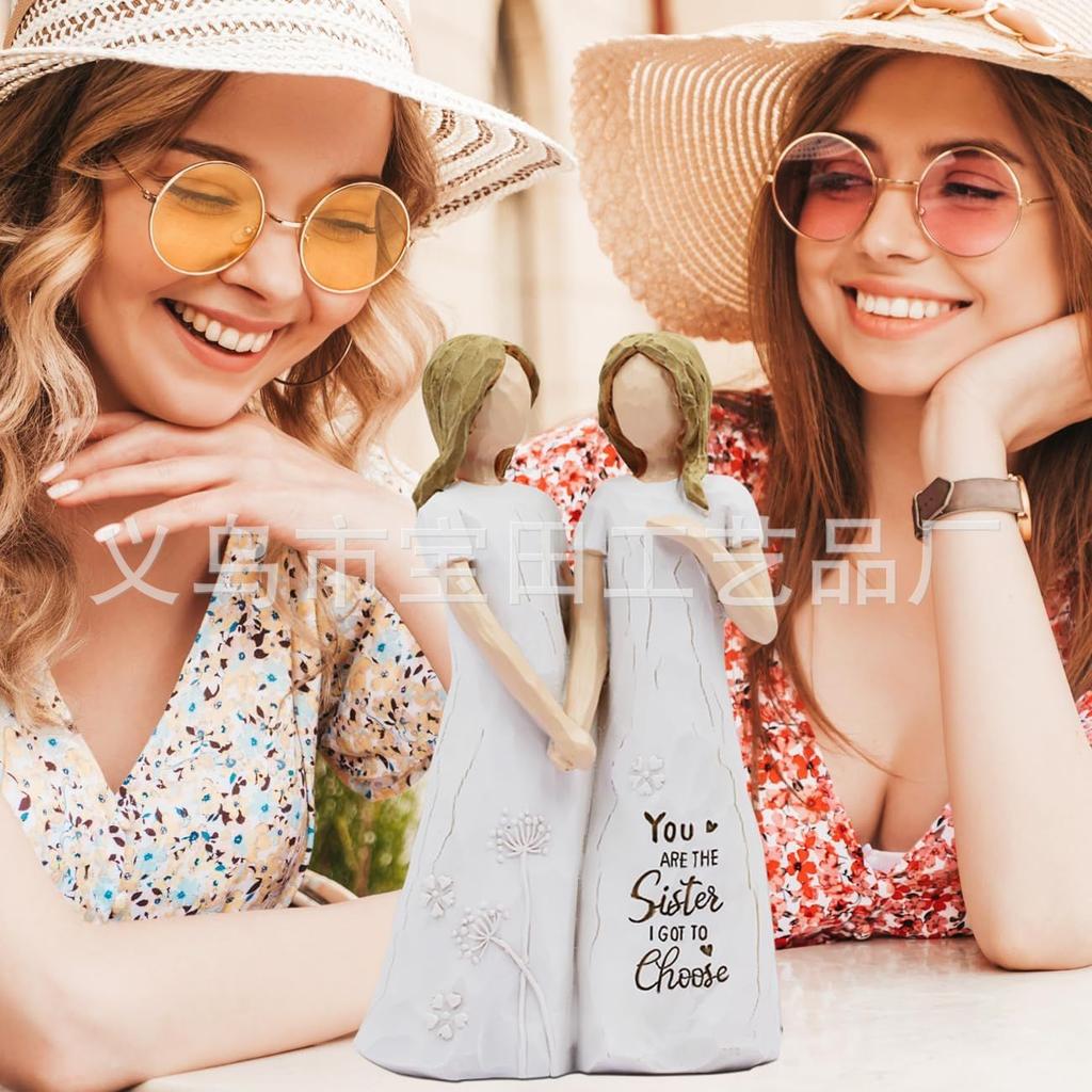 Friendship Gift for Best Friends Friendship Double Holding Hands Girl Statue Home Knickknack