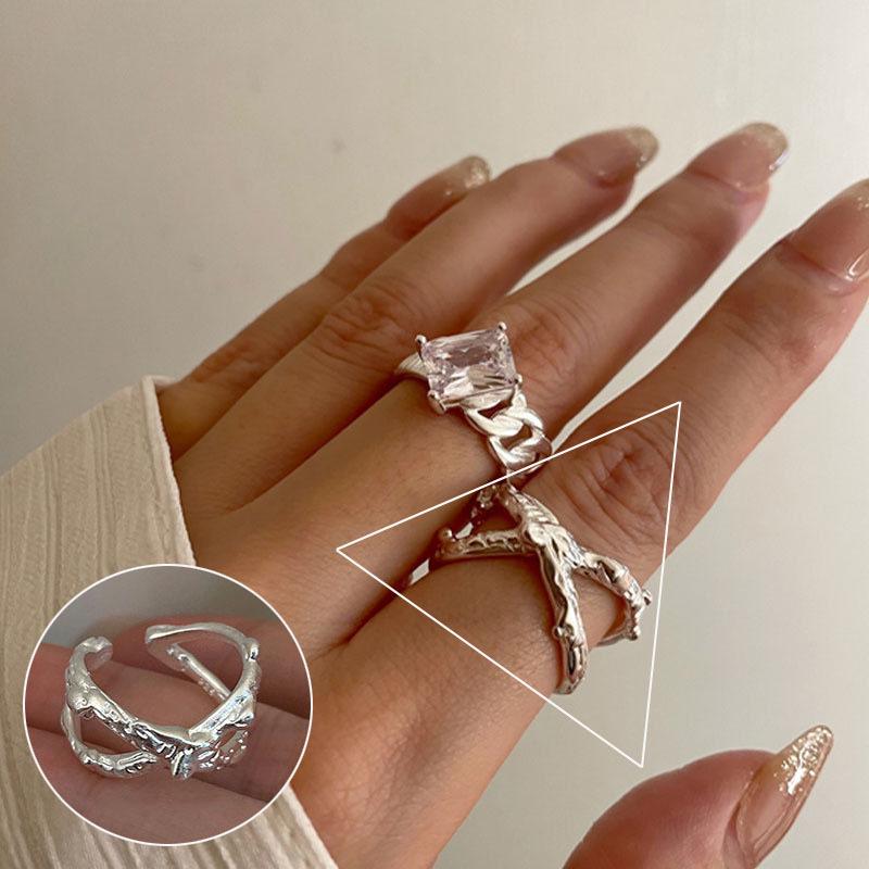 Korean Retro Geometric 925 Silver Plated Open Ring for Women