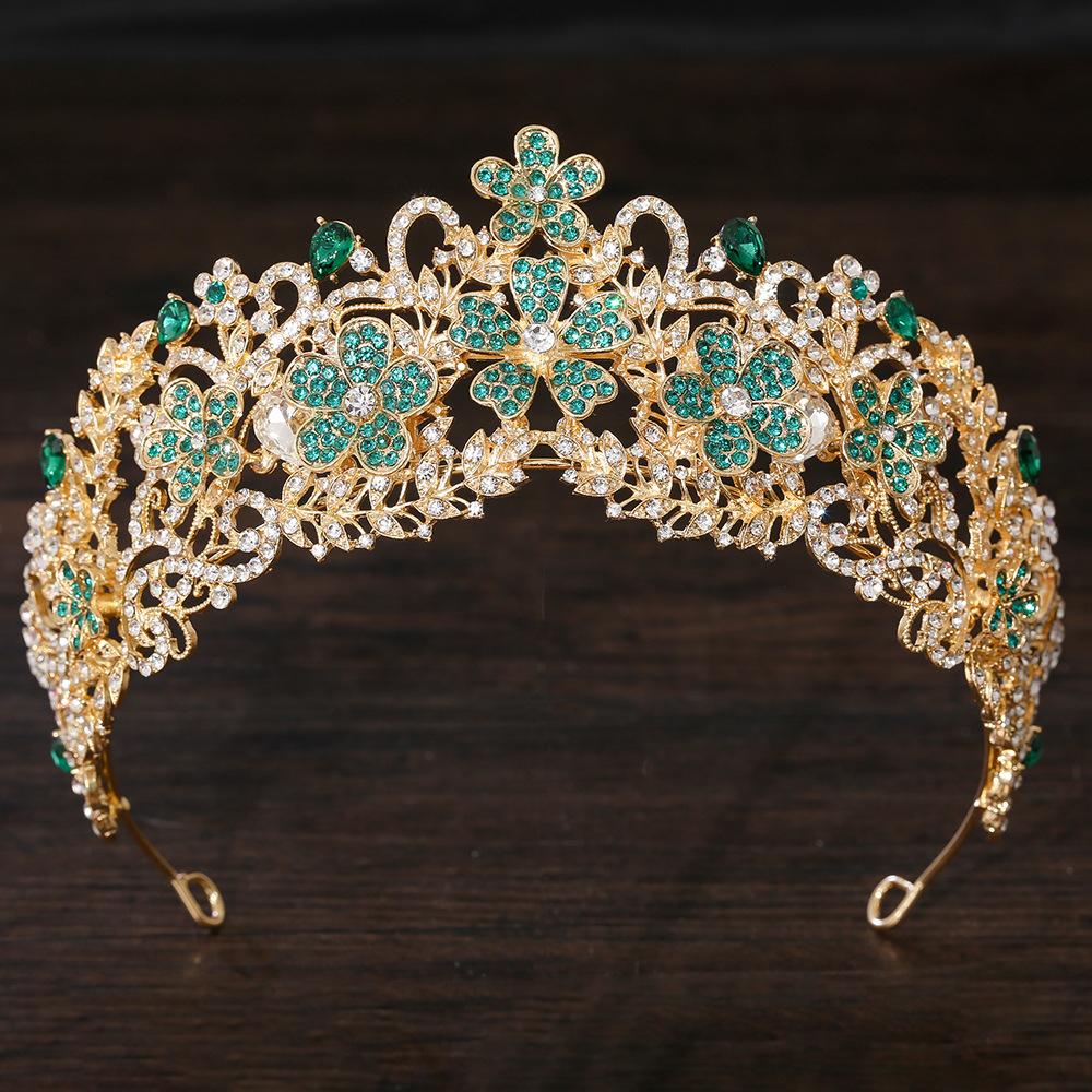 

DIEZI Elegant Luxury Queen Princess Green Red AB Crystal Flower Tiara Women Wedding Party Baroque Crown Hair Dress Accessories