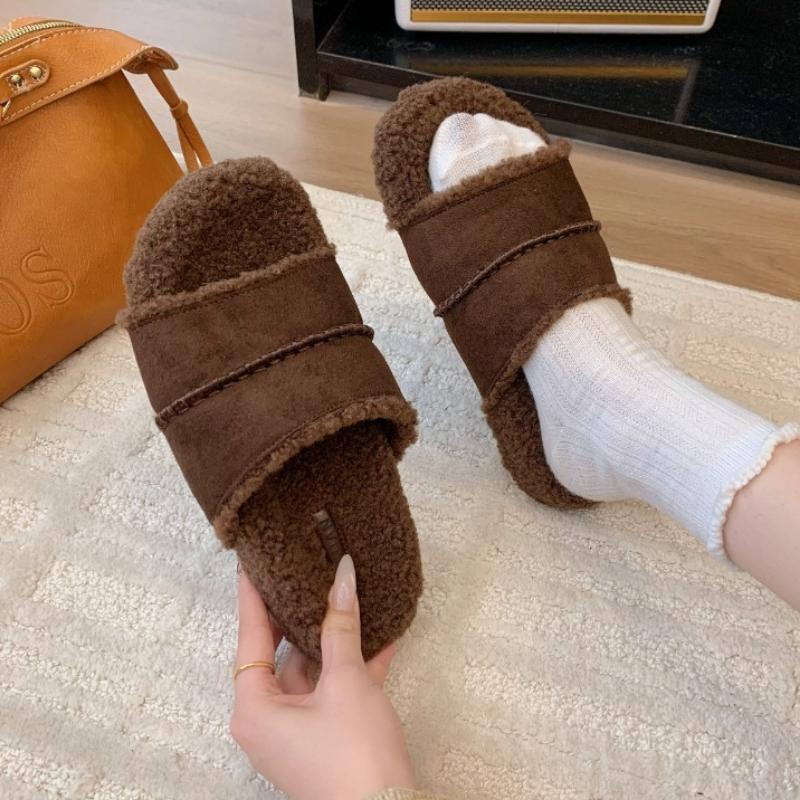 

Женские балетки Меховые тапочки Замшевые Новая обувь 2025 Тренд Зимние Повседневные Слингбэки Шлепанцы Уютные С открытым носком Слайды Zapatillas 40 кофейный