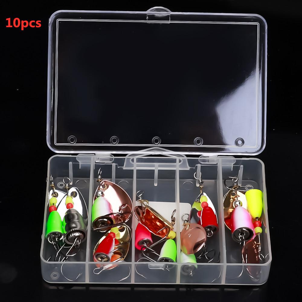 

10 шт. рыболовная приманка, приманка для окуня, форели, лосося, набор из твердого металла с коробками для снастей 10pcs-4.5g/5g/8g