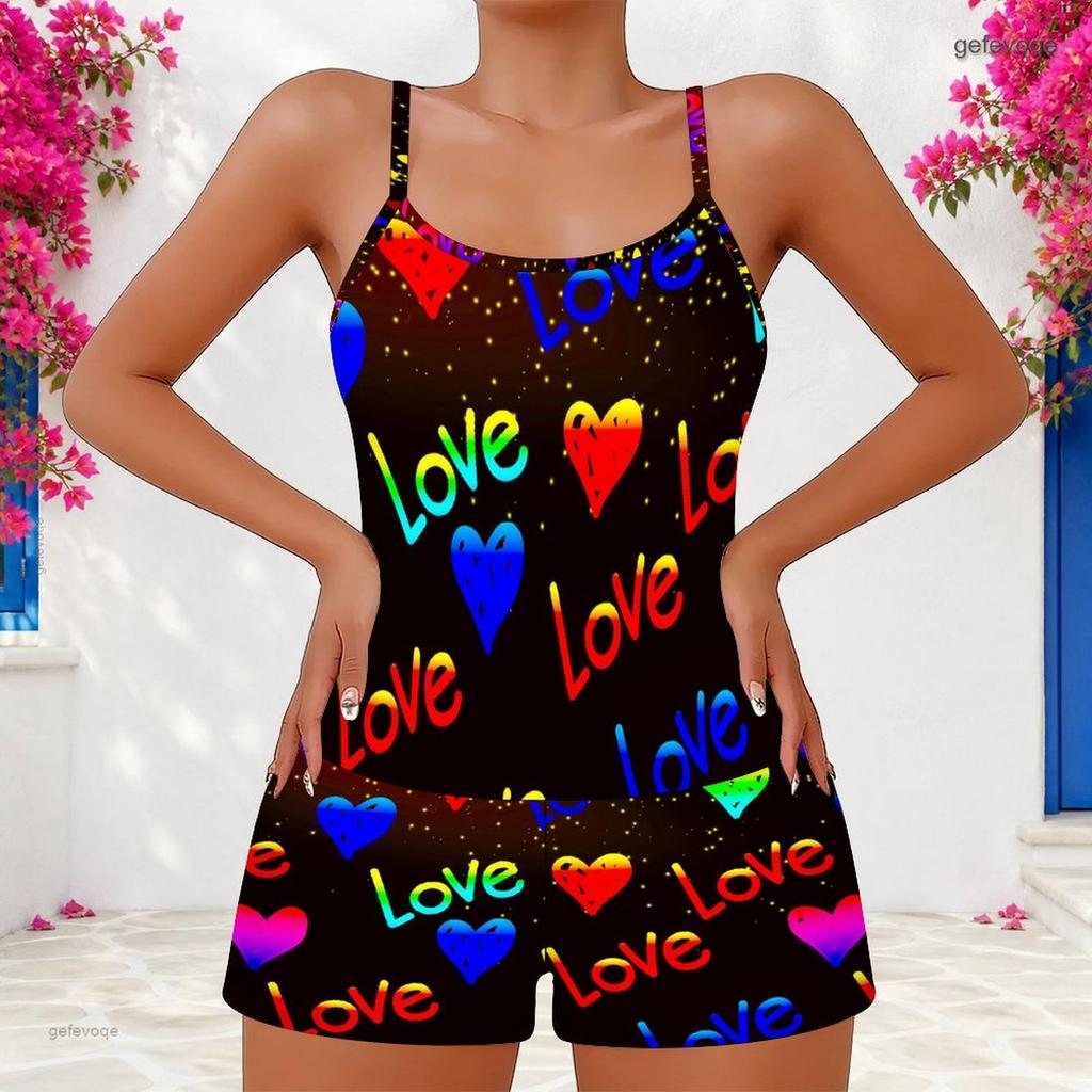 Women Plus Size Printed Scoop Neck Strappy Tank Top Shorts Two Piece Set