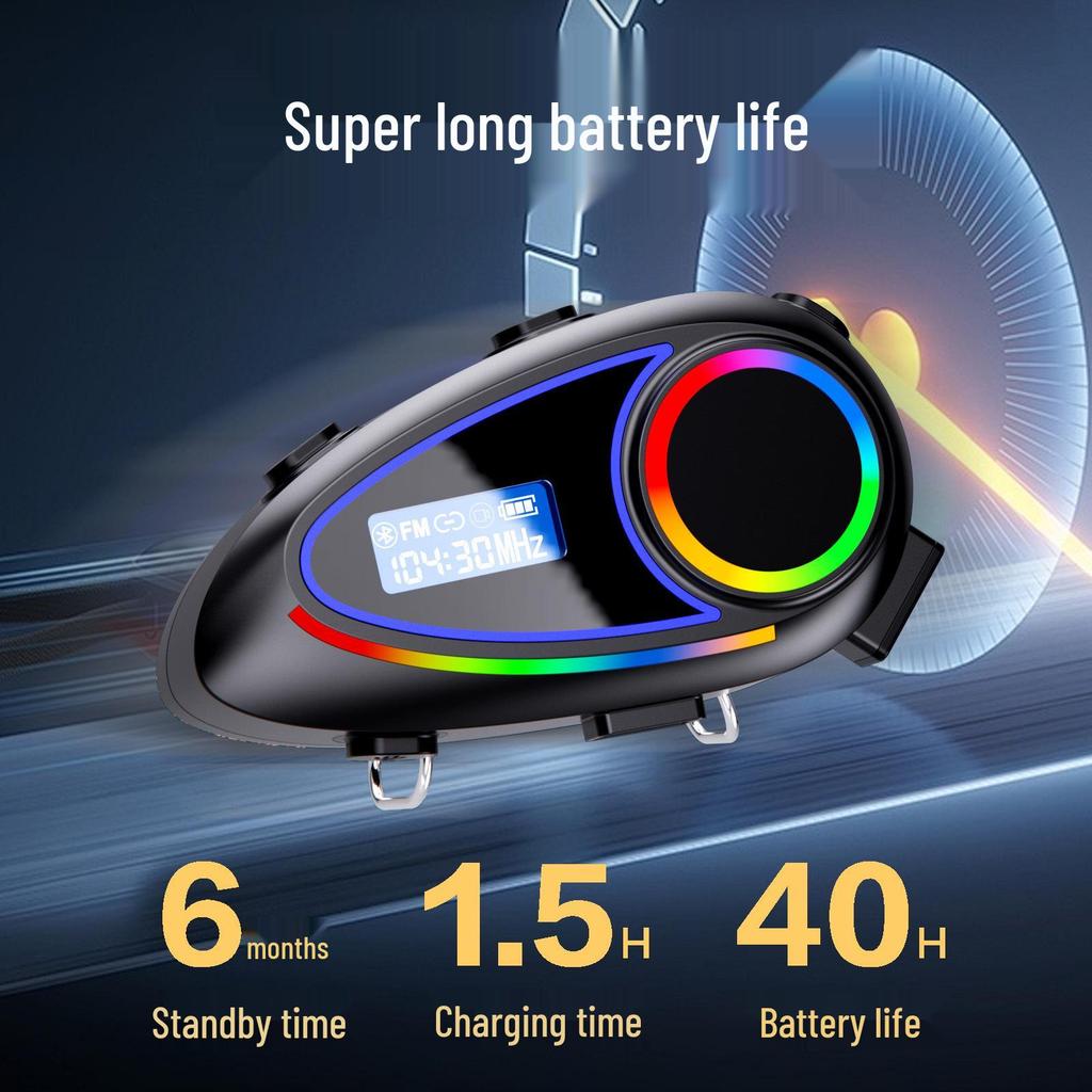 K18 Bluetooth Motorcycle Helmet Headset with LCD Screen, FM Radio, EQ Sound Settings, and Power Display.