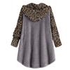 Women's Fashion  And Winter Buttoned Long Sleeve Leopard Print Patchwork Hooded Plush Jacket