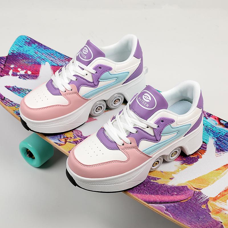 Kinder Rollschuh-Sneaker mit Doppelrollen für Jungen / Mädchen Verformbare Schuhe Rollschuhschuhe