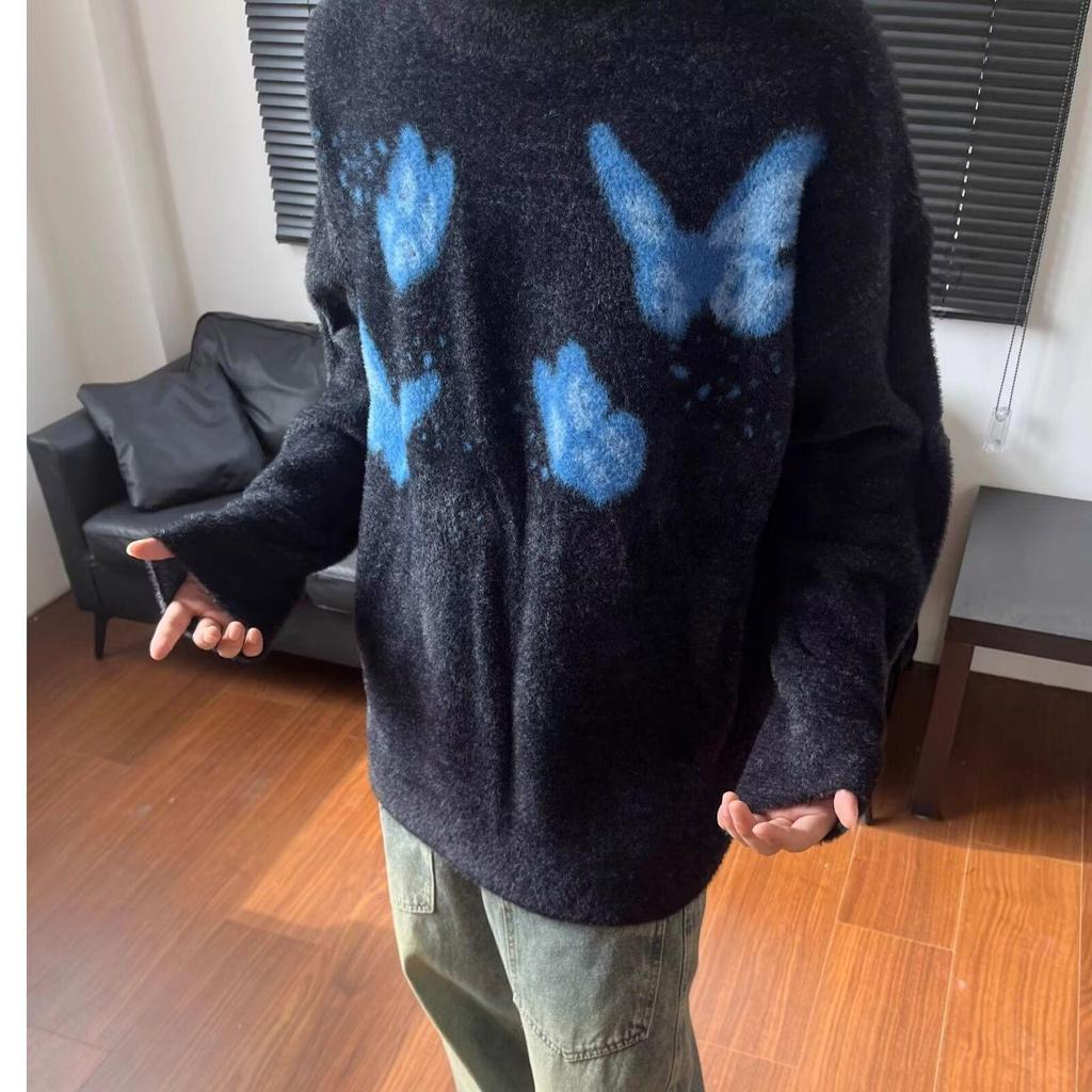 Unisex Butterfly Round Neck Sweater - Trendy, Soft & Fluffy Knit for Winter