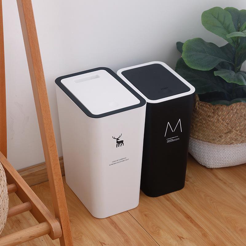 Luxurious Press-Lid Large Capacity Plastic Trash Can for Home, Kitchen, Bathroom, and Living Room