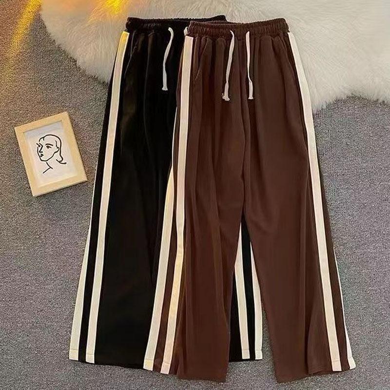 

Spring and Autumn Women s New High Street Stripe Straight Leg Sports Pants Korean Loose Casual Versatile Wide Leg Pants S чорний
