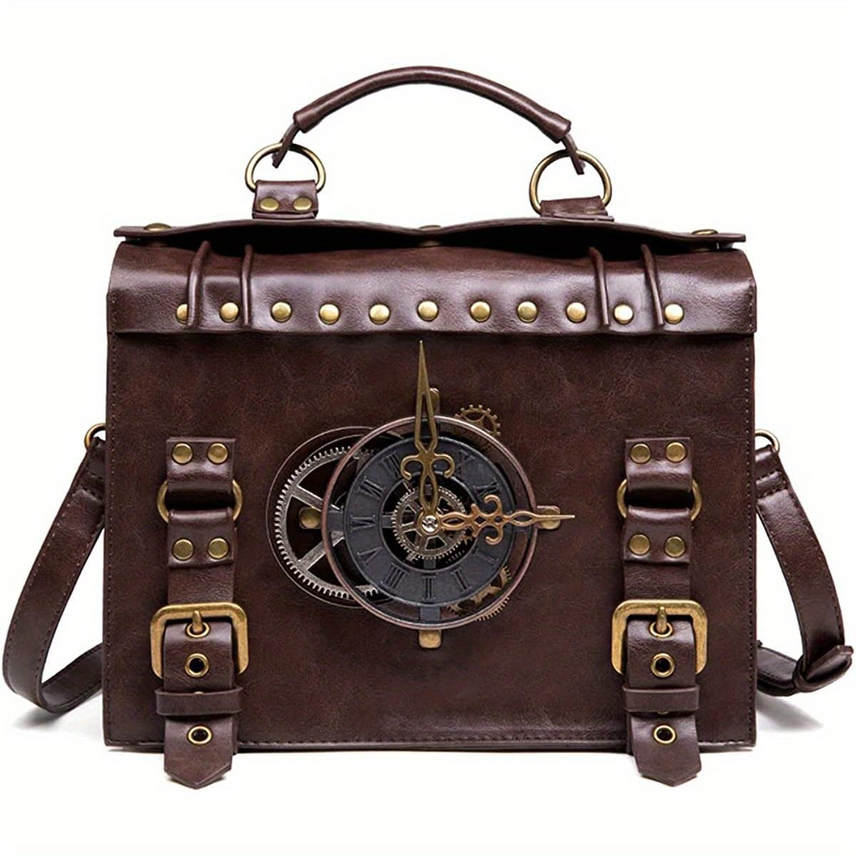 Vintage Clock Decor Crossbody Bag PU