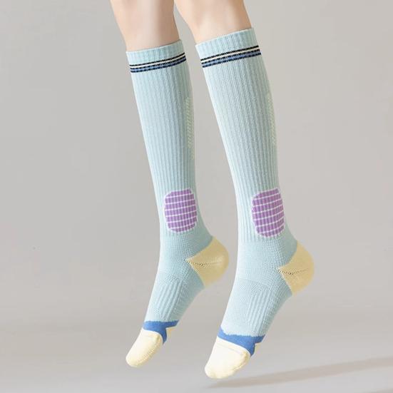 Sports Compression Socks Women Knee High Athletic Socks Elastic Breathable Cushioned Socks for Running Fitness Yoga Dance