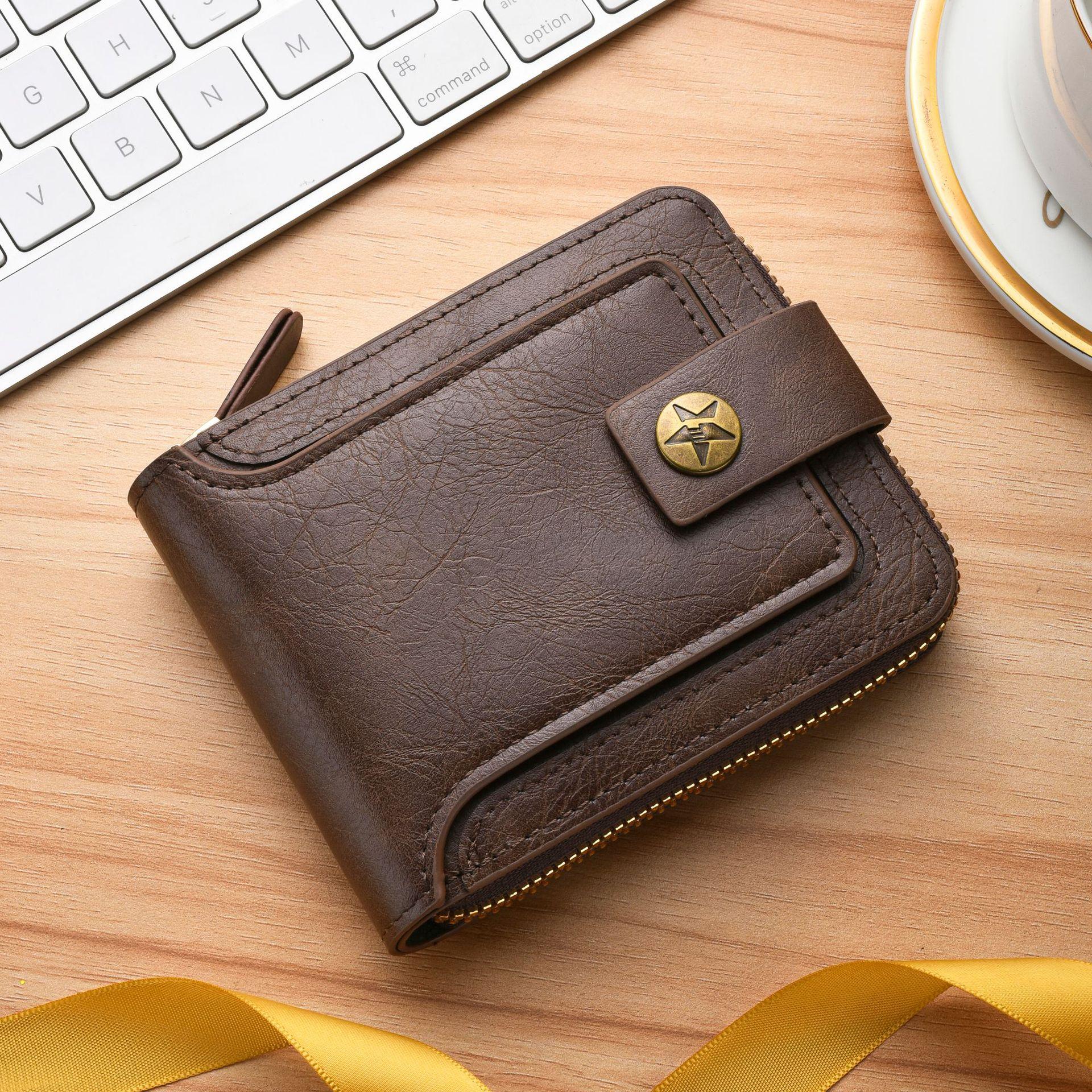 

Мужской кошелек из натуральной кожи с защитой от RFID-карт, оригинальный модный короткий вертикальный тройной кошелек для мужчин, черный кофейный цвет, подарки на день рождения 2