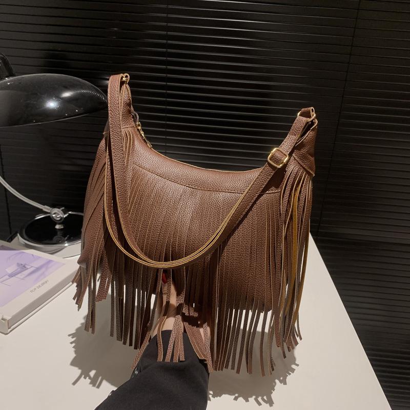 American Personality Design Sense Niche Retro Fringed Bag Women's 2024 Spring Imitation Suede Messenger Bag Niche Shoulder Bag