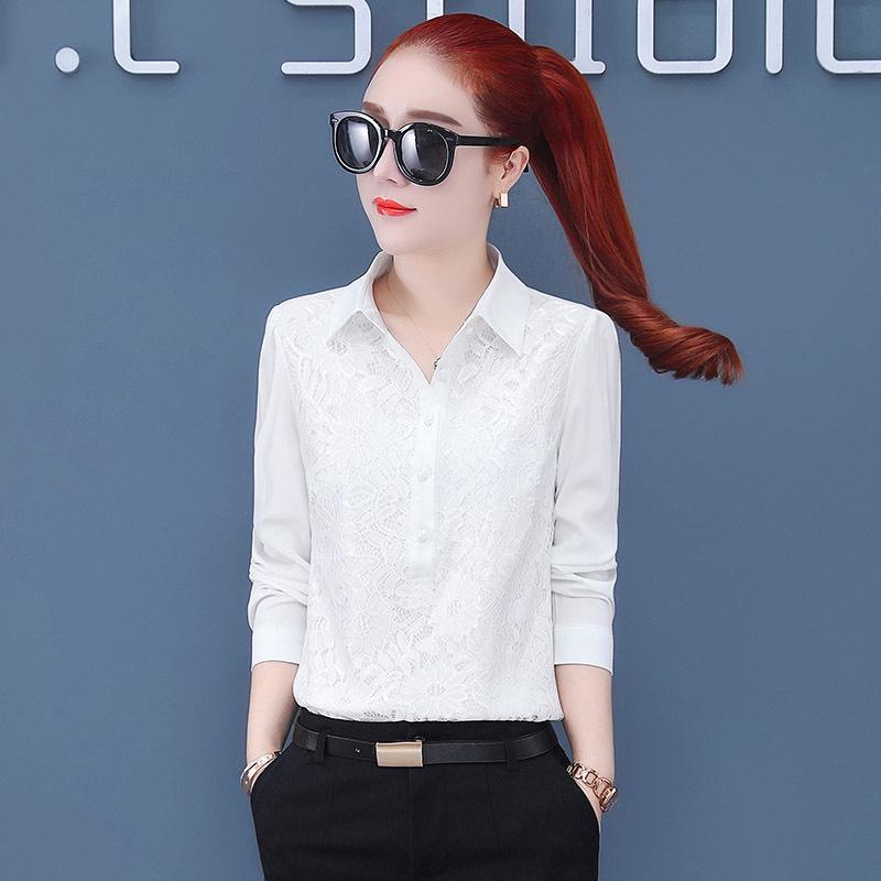 Wiosna i Jesień 2025 Damskie Bluzki z Szyfonu i Koronki - Uniwersalne Topy z Plusem Weluru.