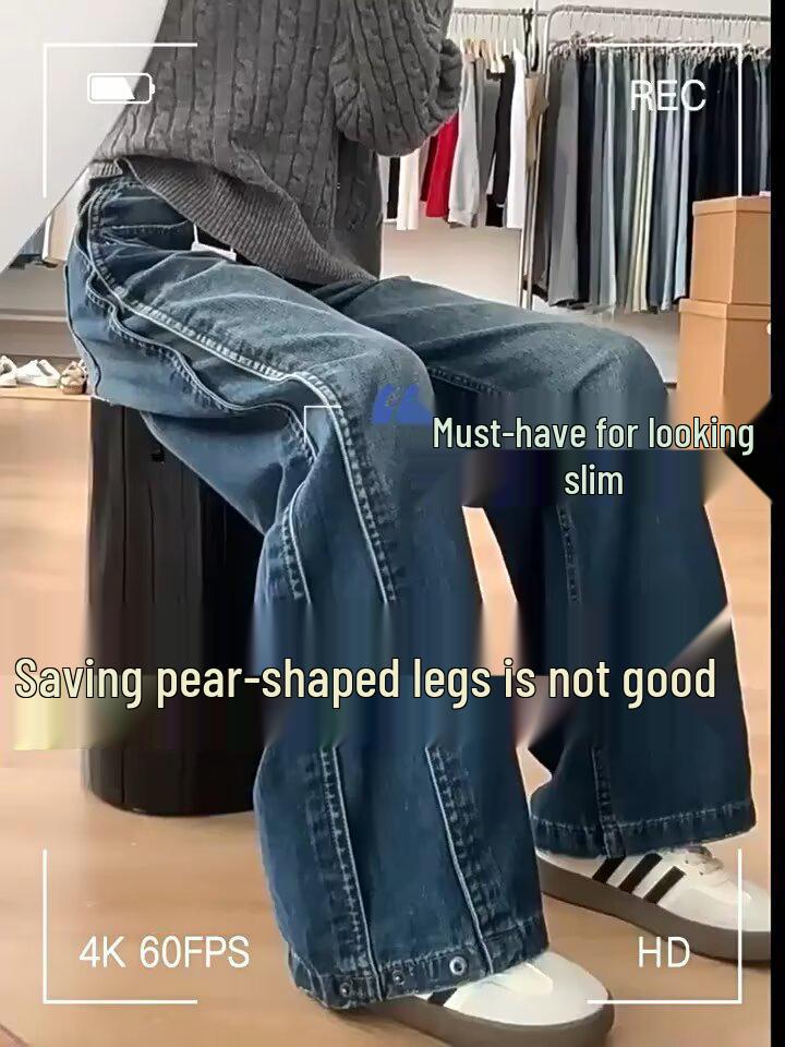 Plus Size Women's Retro Washed Wide Leg Jeans - Slimming Straight Loose Fit for Summer 2025