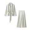 Zbzr Autumn New Women Clothes Fashion Silk Satin Texture Blazers Pleated Pants 8408676 8356676