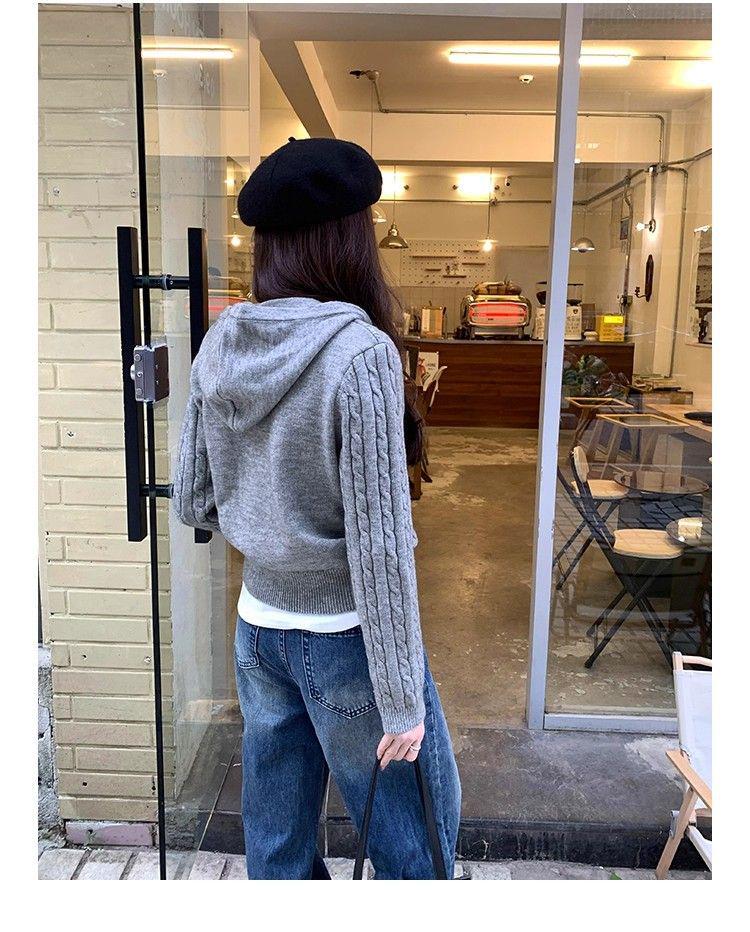 Korean Hooded Cable Knit Cardigan for Women - 2025 Autumn Collection, Button Sweater Coat, Versatile and Stylish.