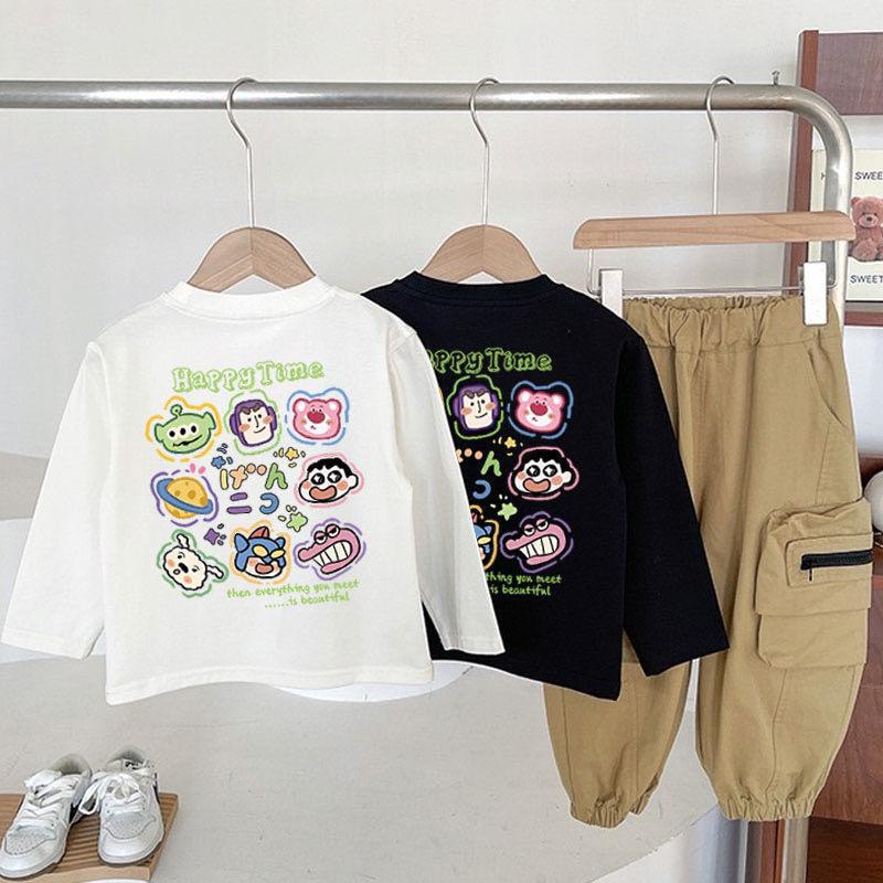 Spring Autumn New Cotton Cartoon Print Kids Long Sleeve T Shirt Boys Girls Casual Versatile Trendy Top