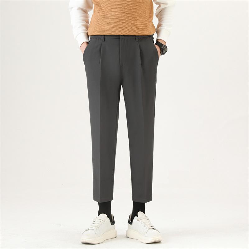 Pants men's spring and autumn repair new drape anti-wrinkle pants men's loose blue solid color straight nine-point casual pants