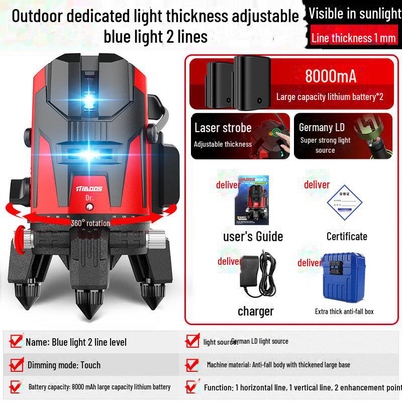

Высокоточный наружный зеленый лазерный уровнемер - инфракрасный, автоматическое нивелирование, мощный свет, тонкая линия, пять линий, 23.