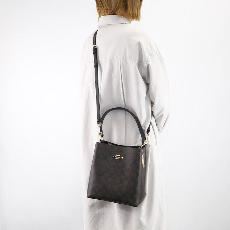 Coach Town Canvas Leather Bucket Bag , Portable Crossbody Bag , Shoulder Bag Small Women's Dark Brown (Unisex) Shoulder Bags 2312 IMAA8