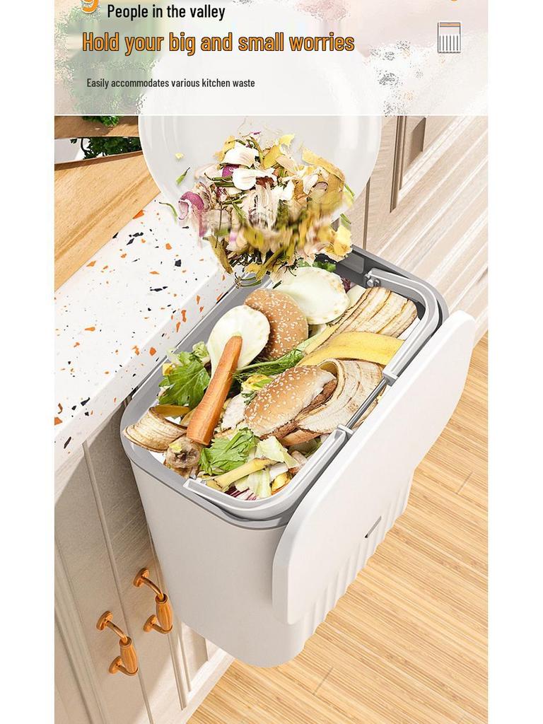 Large Wall-Mounted Kitchen Trash Bin with Sliding Lid for Food Waste