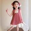 Girls Summer Checkered Sleeveless Dress Korean Casual Sundress for Toddlers and Kids