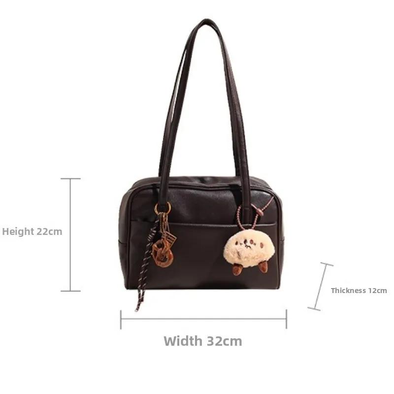 Fashionable Women's Bag, Leather Simple and Versatile Shoulder Bag, Zipper Closure, Large Capacity College Style Armpit Bags