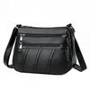 Frauen PU Schultertasche Multi-Pocket Mother Solid Umhängetasche Handtasche (Schwarz)