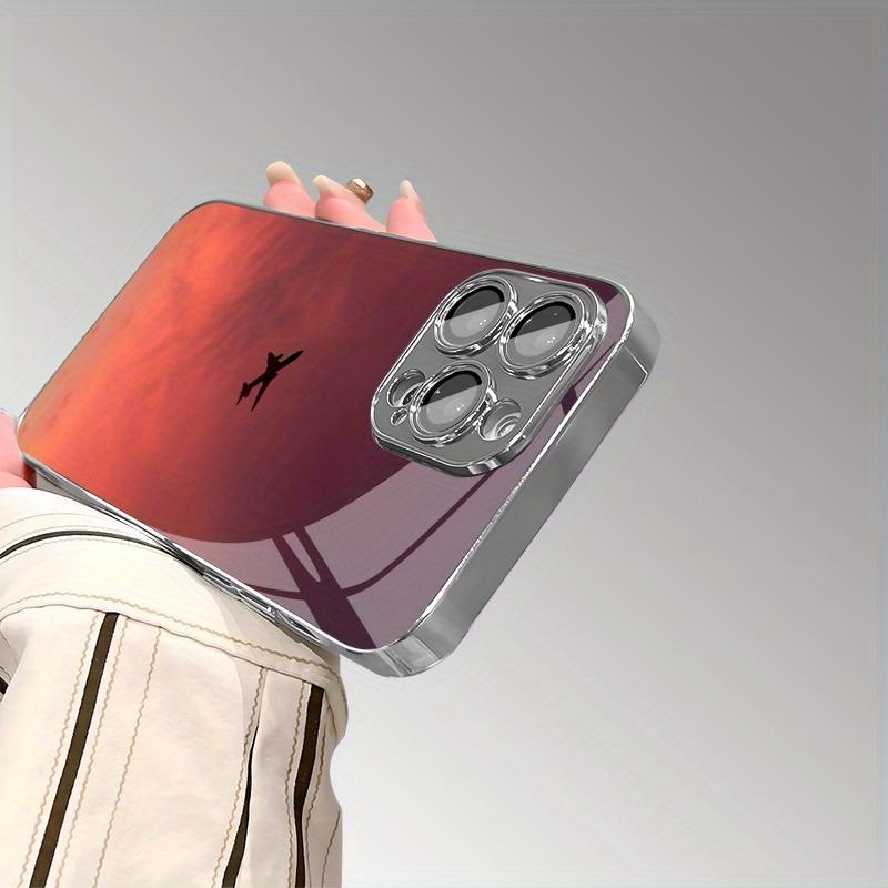 Sunset Colorful Cloud Airplane Print Glass Electroplated Phone Case For iPhone 17 16 15 14 13 12 11 Pro Max Plus 16E 17Air Cover