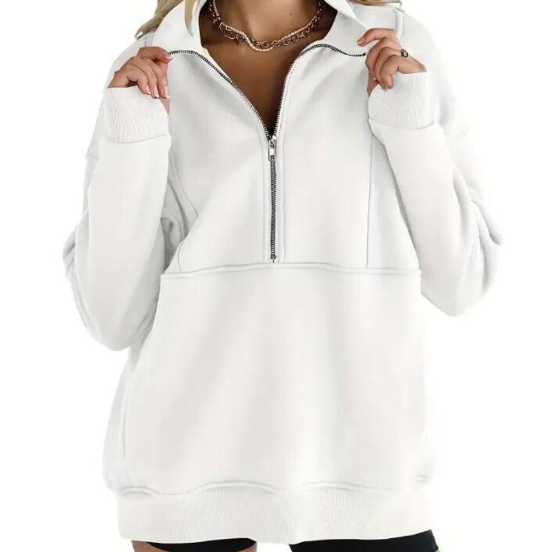 

2025 Zipper Splicing Pocket Plush Loose Hoodie White M