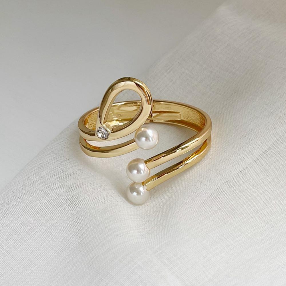 Metal Wide Cuff Bangles Jewelry Curtain Buckle Hip Hop Pearl Geometric Bracelet  Women