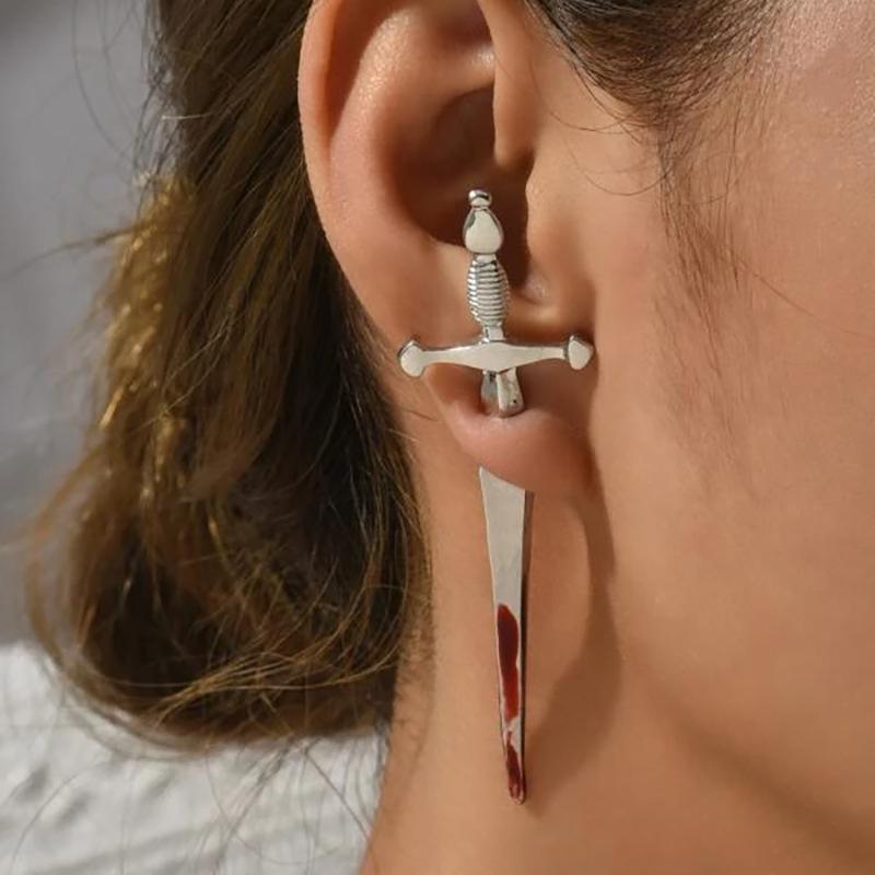 Vintage Dark Gothic Kinitial Sword Earrings For Women Men Blade Piercing Earring Ear Jacket Punk Goth Halloween Jewelry Gift