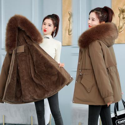 Parker Inverno Nuovo Giacca di Cotone da Donna Media Lunghezza Grande Colletto di Lana Più Velluto Giacca di Cotone Giacca Spessa
