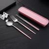 3pcs Thin Portuguese Portable Stainless Steel Cutlery Chopsticks, Forks, Spoons, Student Home Outdoor Picnic Tableware