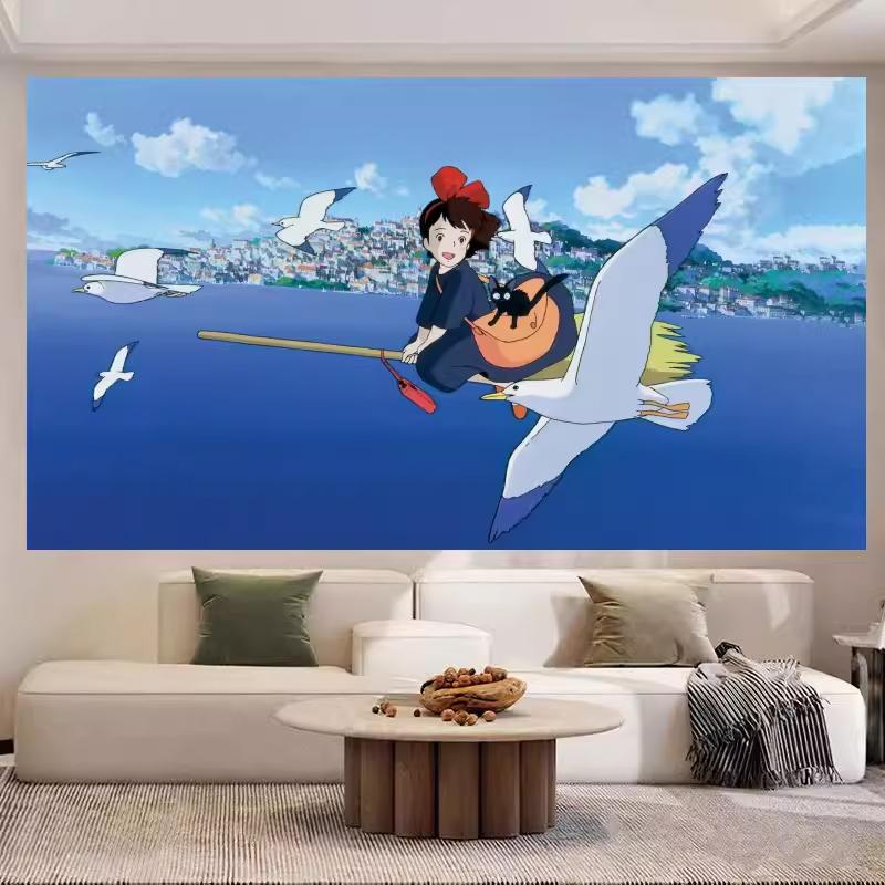 Hayao Miyazaki Totoro Background Cloth Ins Hanging Cloth Anime Hanging Paint Wall Bedhead Tapestry Room Dormitory Wall Cloth