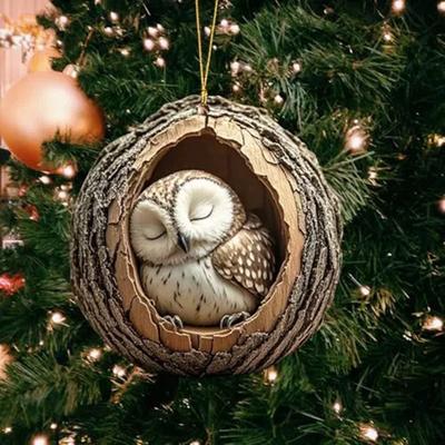 Animal Christmas Ornament 2D Flat Acrylic Forest Animal Pendant Xmas Tree Hanging Decoration