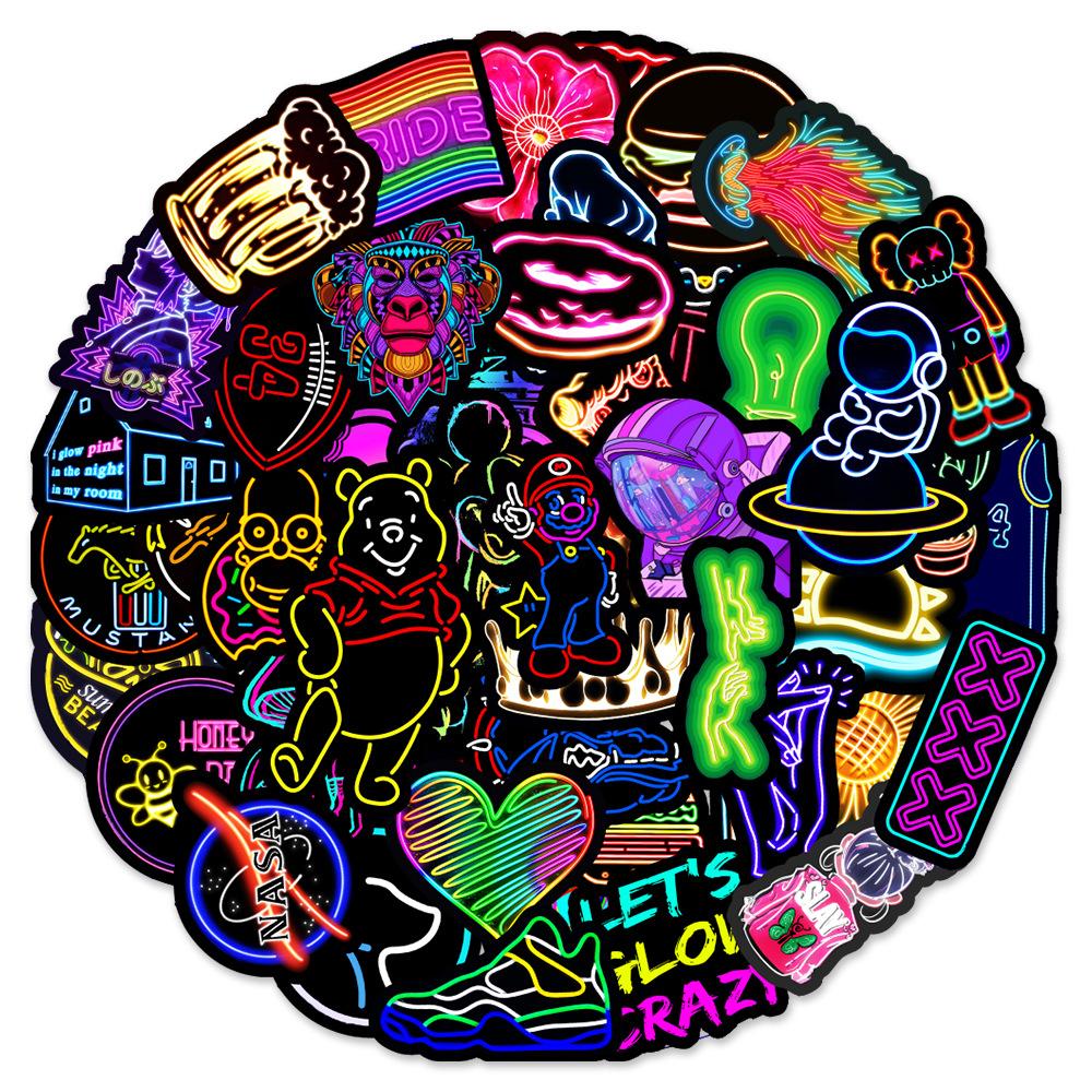 50 Set of Fourth Neon Doodle Stickers Car Mobile Phone Water Cup Decorative Stickers Waterproof